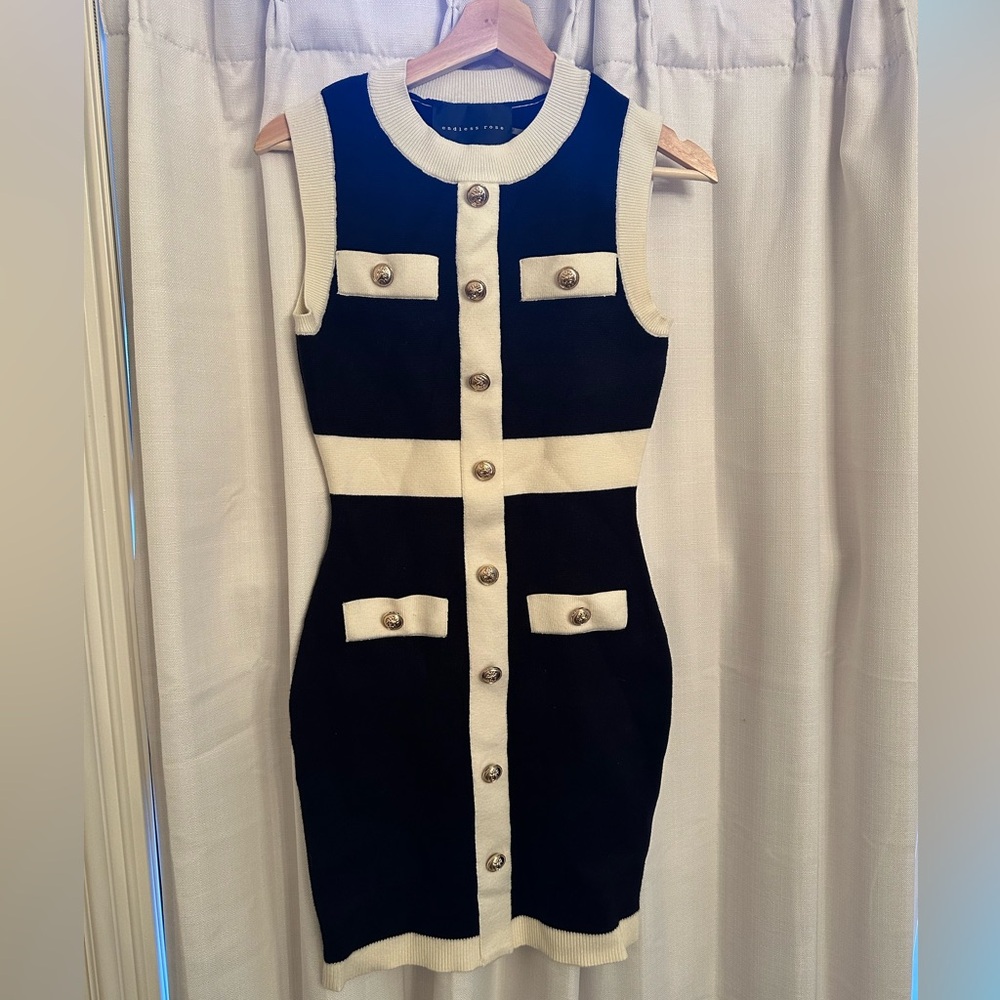 Endless Rose Black and Cream Button-Front Mini Dress